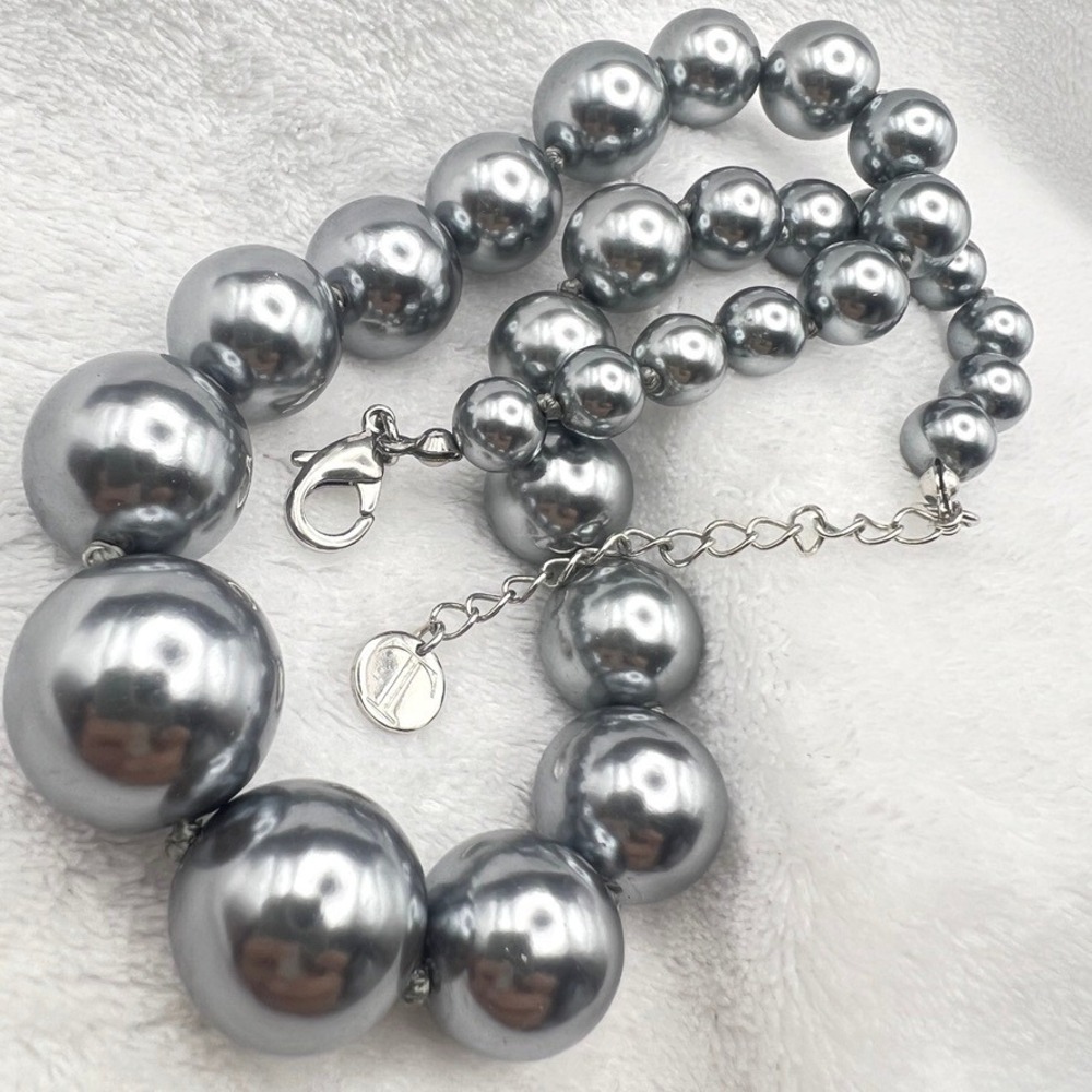Vintage Chunky Ball Beaded Necklace Statement Knotted Silver Tone 62g 17 Inch
